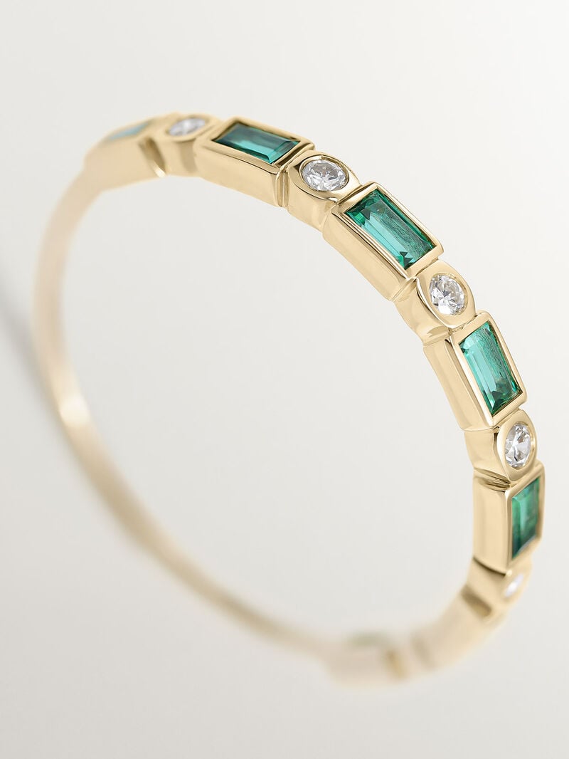 9K Yellow Gold Ring with Emeralds and Diamonds image number 4