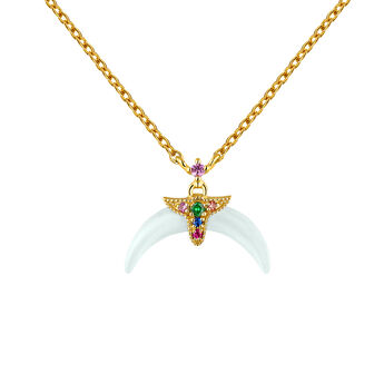 Gold plated multi-stone motifs aquamarine horn necklace , J04316-02-AQMULTI, mainproduct