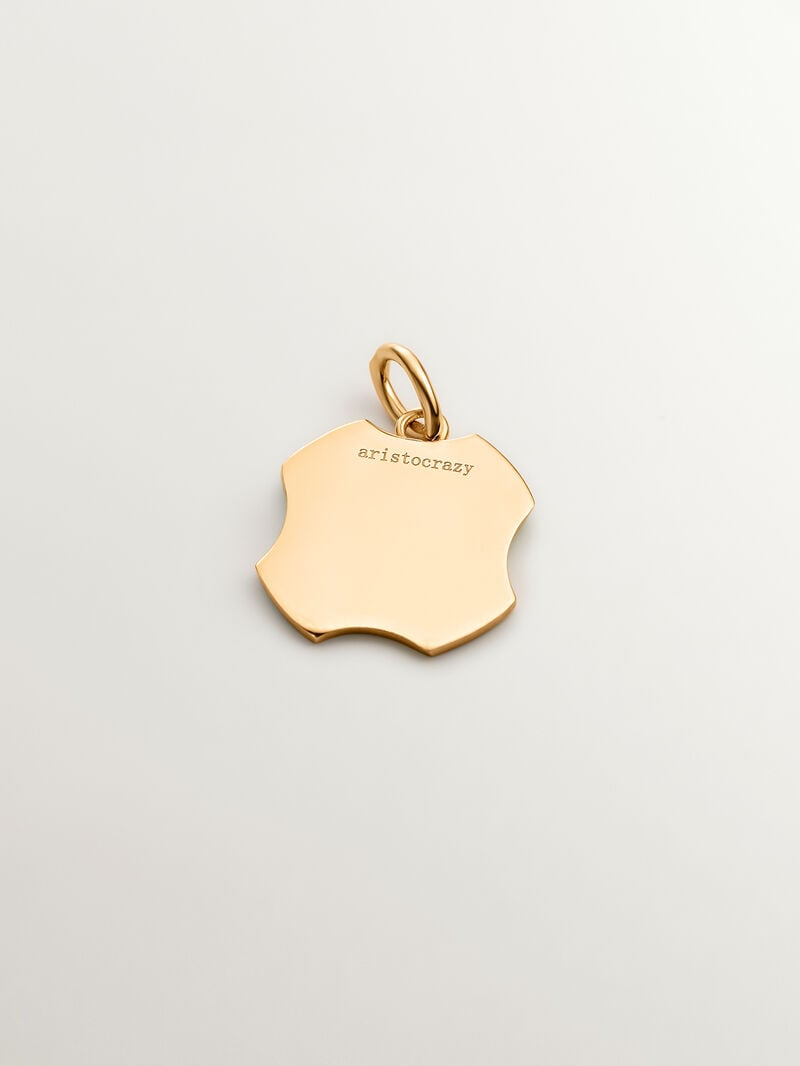 Charm in 925 sterling silver plated in 18K yellow gold with initial O and green enamel with irregular shape image number 2