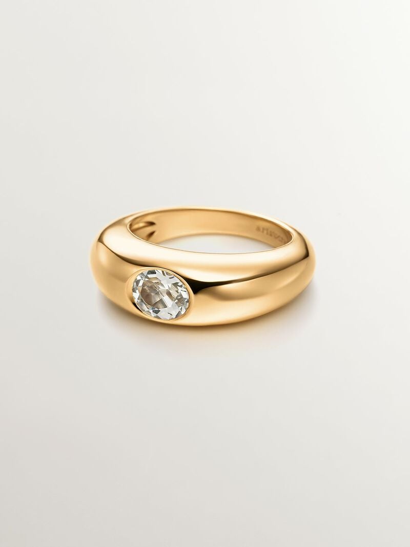 18K yellow gold plated 925 silver ring with green quartz image number 2