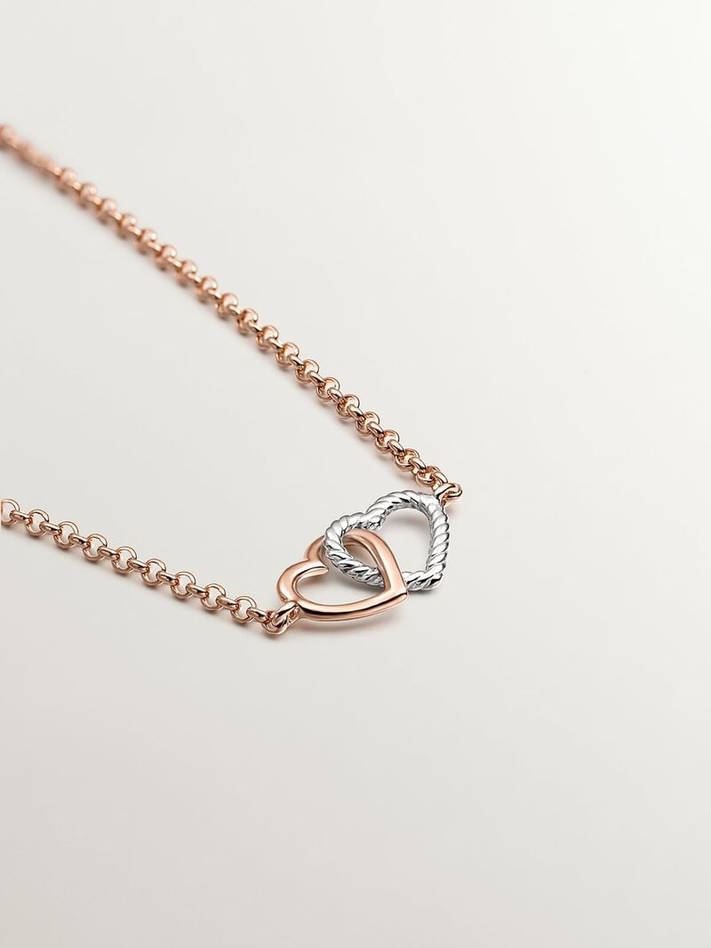925 Silver bracelet and 925 silver bathed in 18K rose gold with a heart image number 2