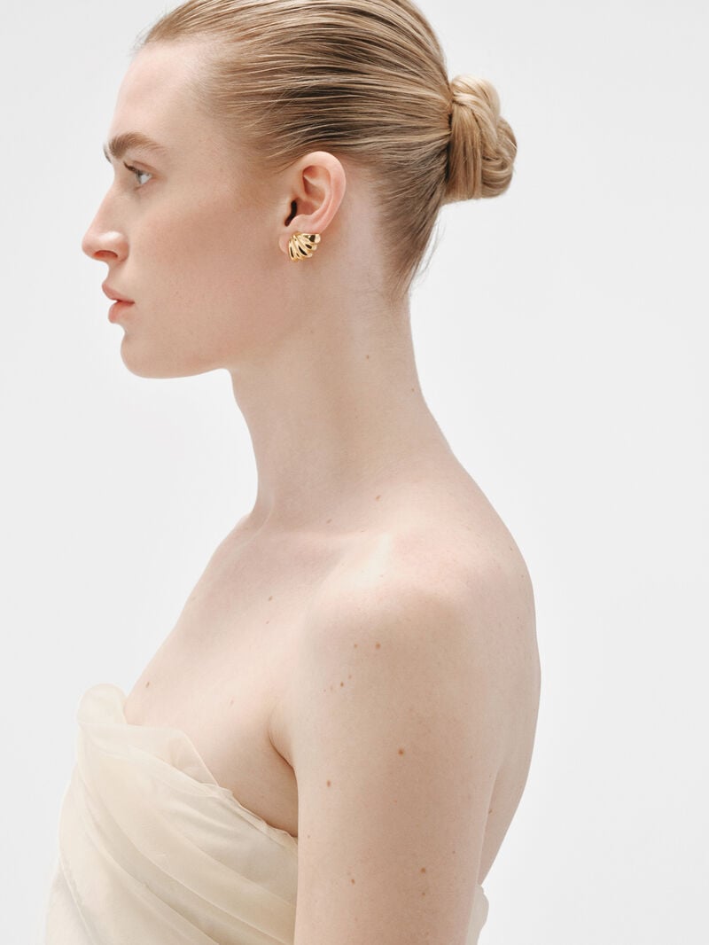 18K yellow gold plated 925 silver earrings with texture image number 5
