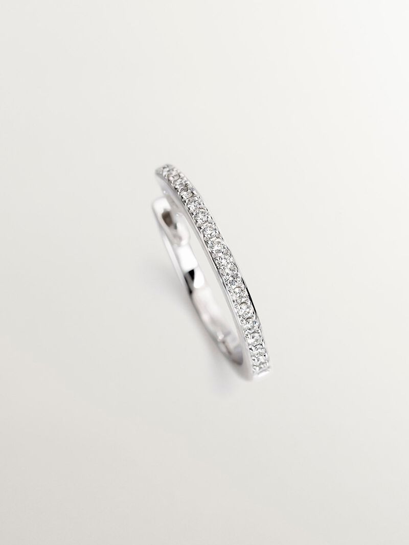 18K white gold small hoop earring with diamonds. image number 2