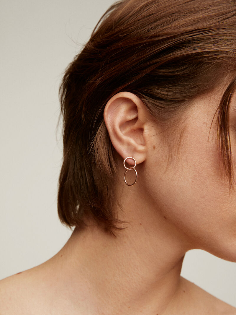 Double hoop earrings made of 925 silver, bathed in 18K rose gold image number 2