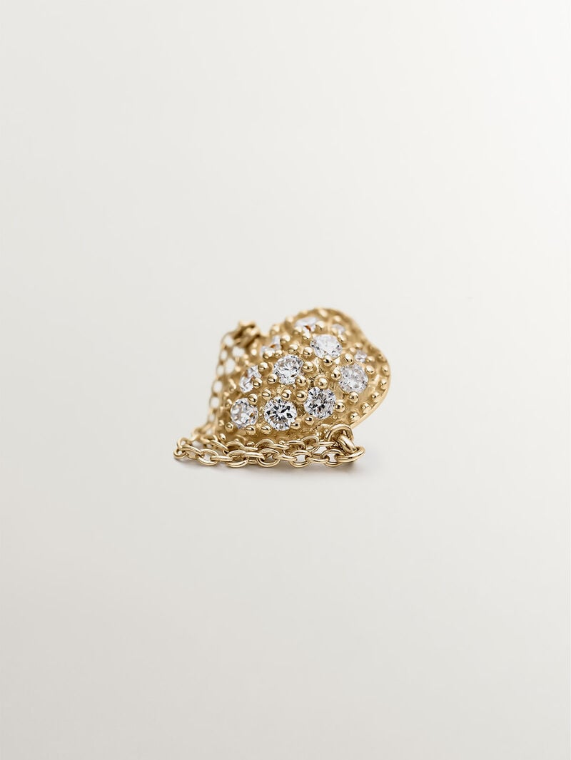 Single 9K yellow gold earring with diamonds and chains. image number 4