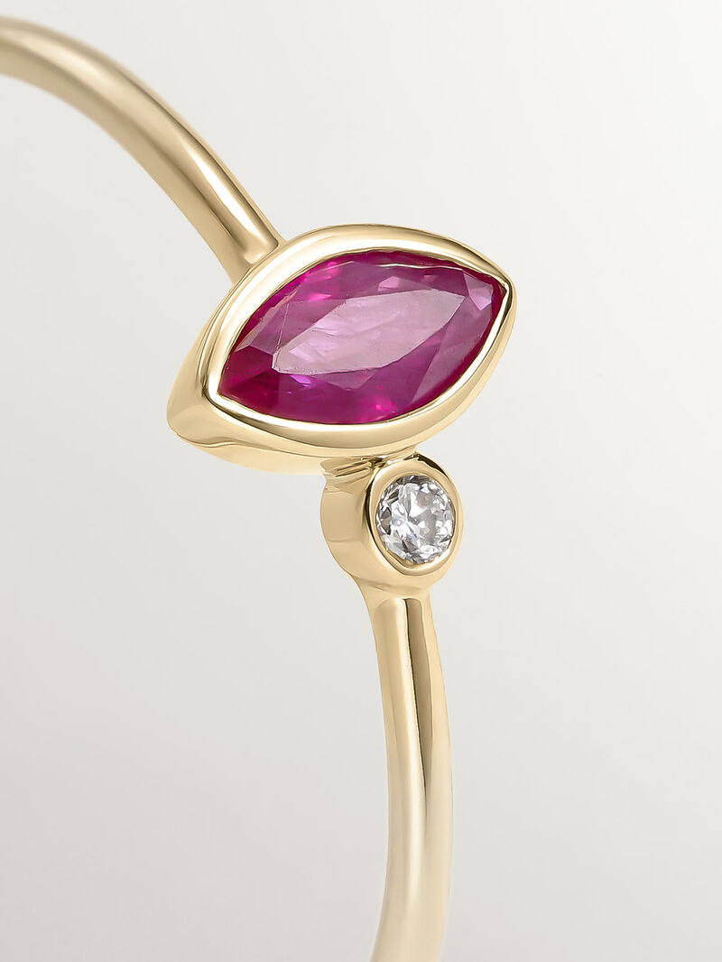 9K Yellow Gold Ring with Ruby and Diamond image number 4