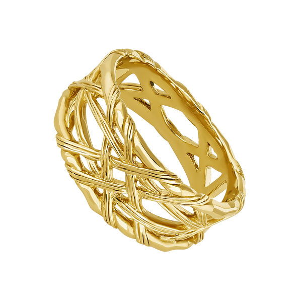Small gold plated wicker ring , J04410-02,hi-res
