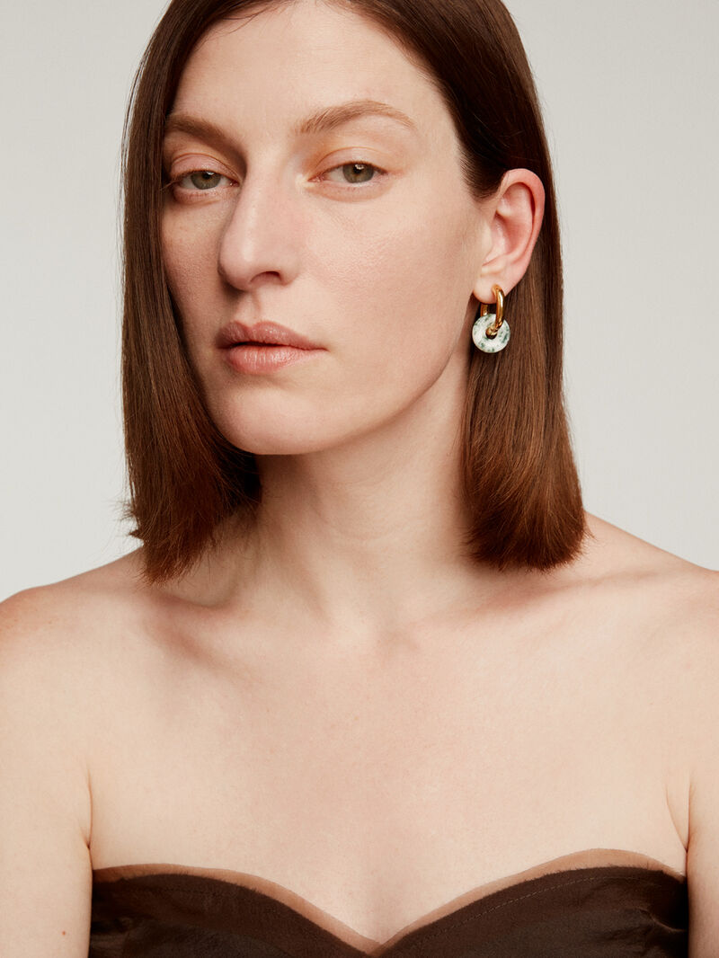 925 silver ring earrings in 18k yellow gold with green agate image number 3