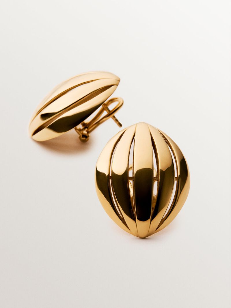 18K yellow gold plated 925 silver earrings with oval shape image number 2