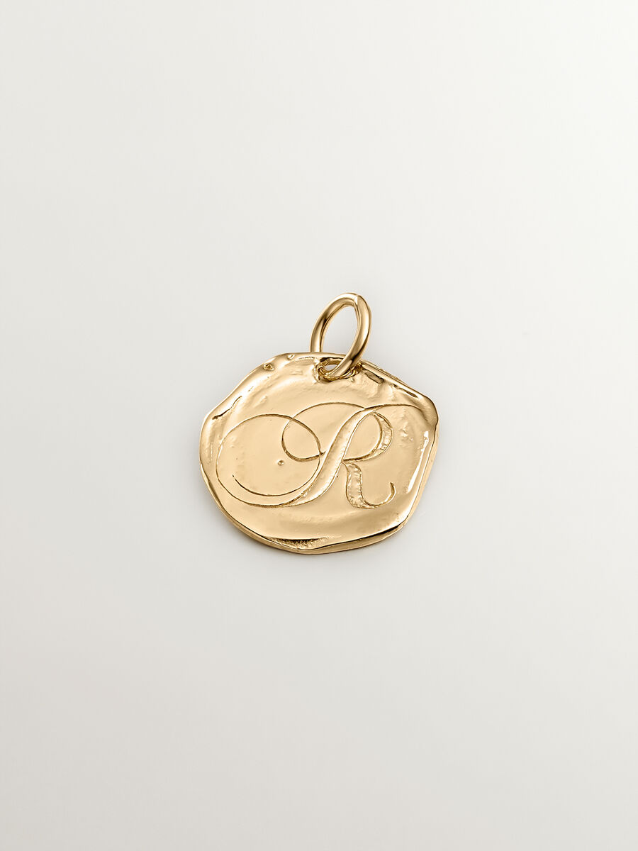 Gold-plated silver R initial medallion charm  , J04641-02-R, hi-res