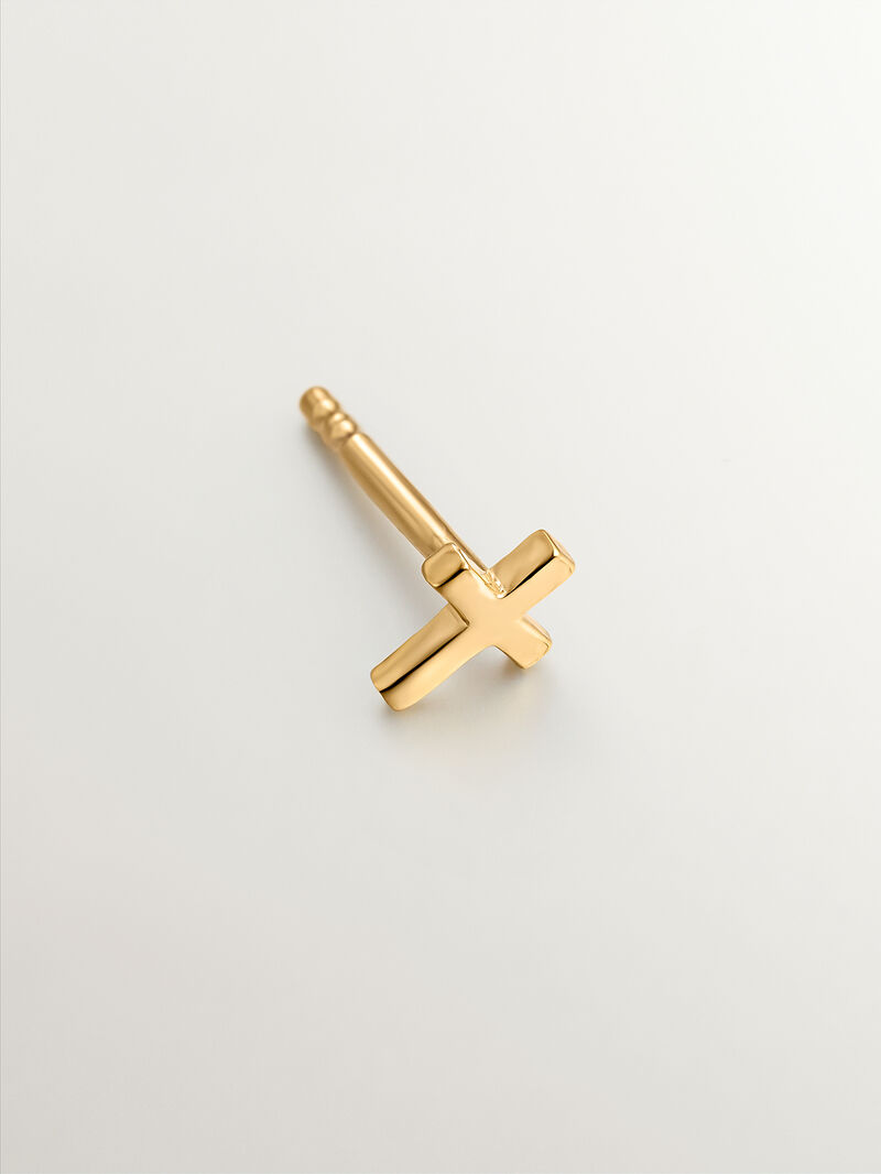 Individual 925 silver earring dipped in 18K yellow gold with cross. image number 2