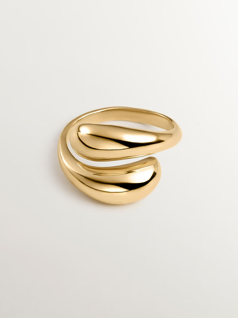 You and Me ring made of 925 silver, bathed in 18K yellow gold with a domed spiral shape. image number 2
