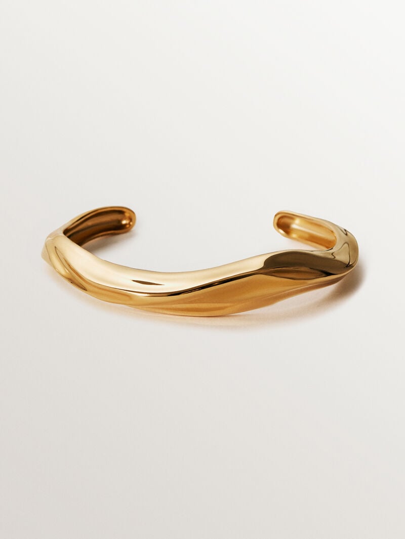 Rigid 18K yellow gold plated 925 silver bracelet with texture image number 0