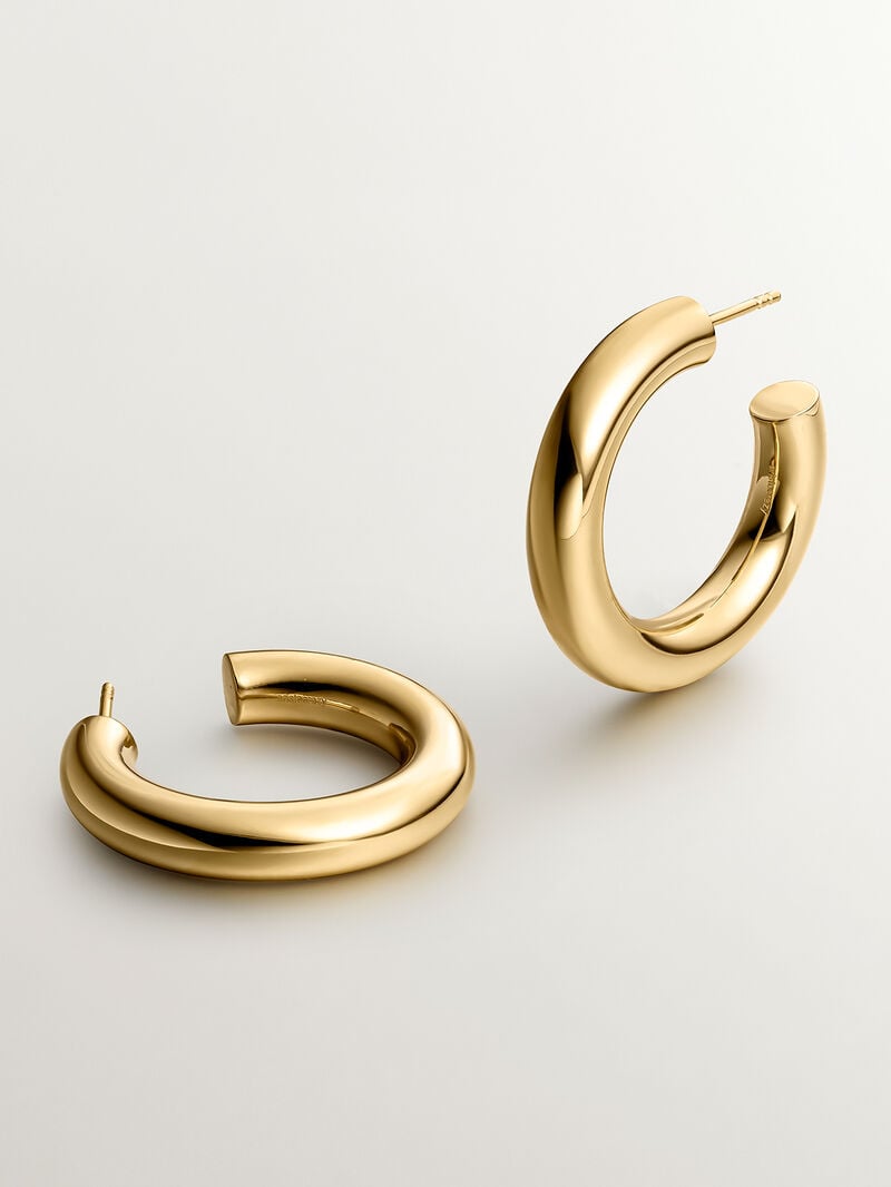 Thick hoop earrings made of 925 silver plated in 18K yellow gold image number 2