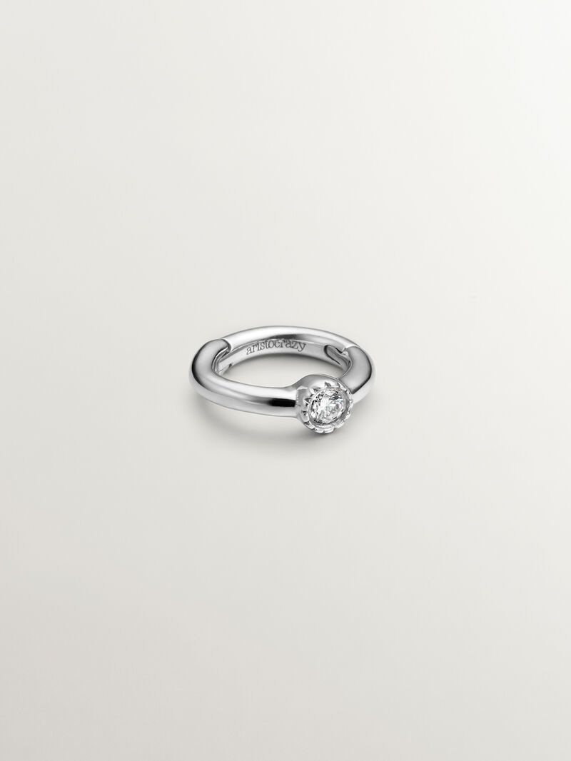 Individual small hoop earring made of 9K white gold with a 0.014 cts diamond. image number 1