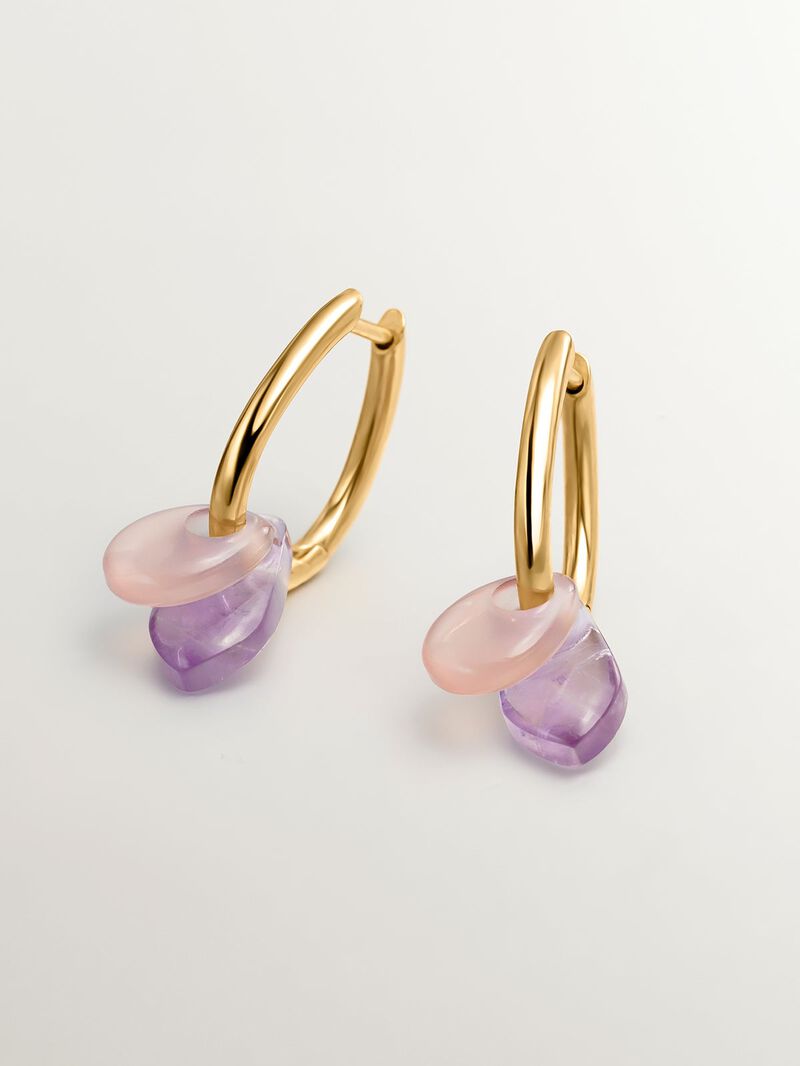 925 silver ring earrings in 18k yellow gold with Ágata image number 4