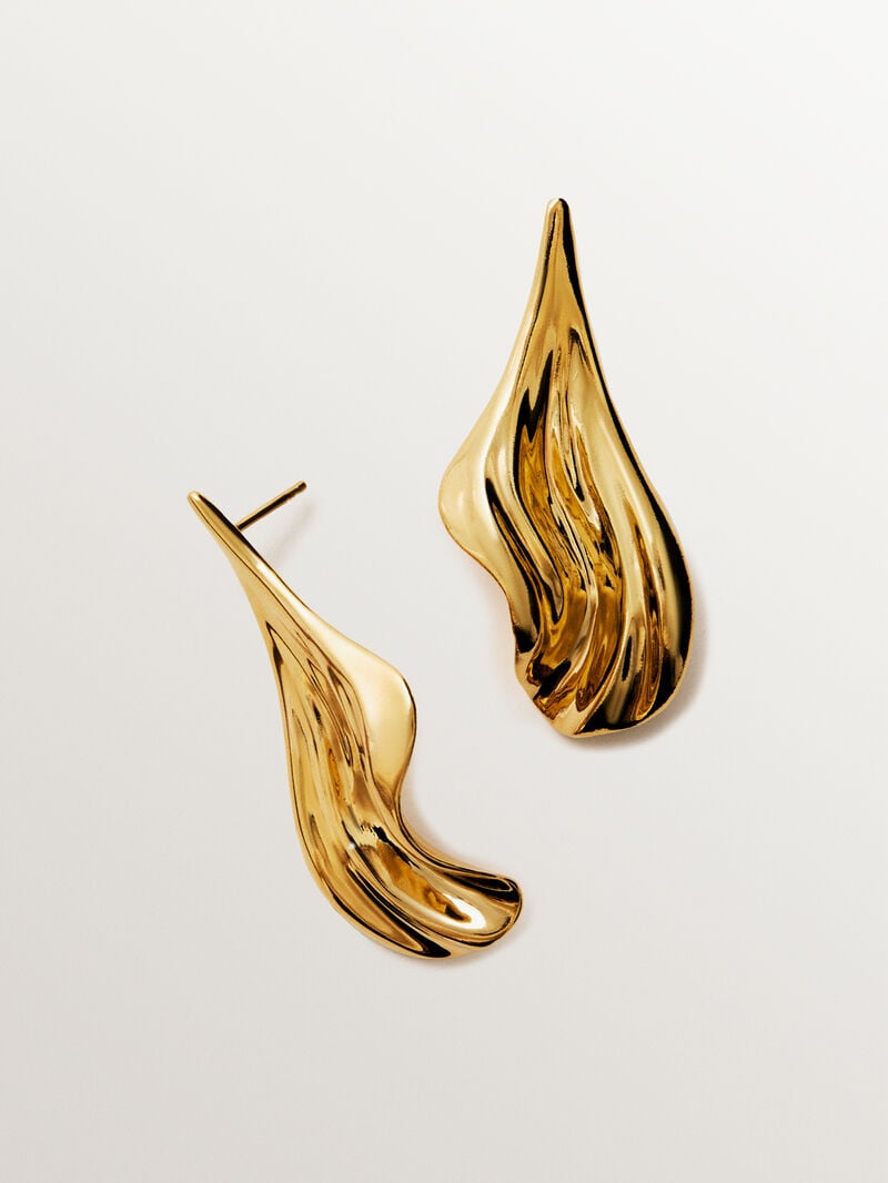 18K yellow gold plated 925 silver earrings with texture image number 2