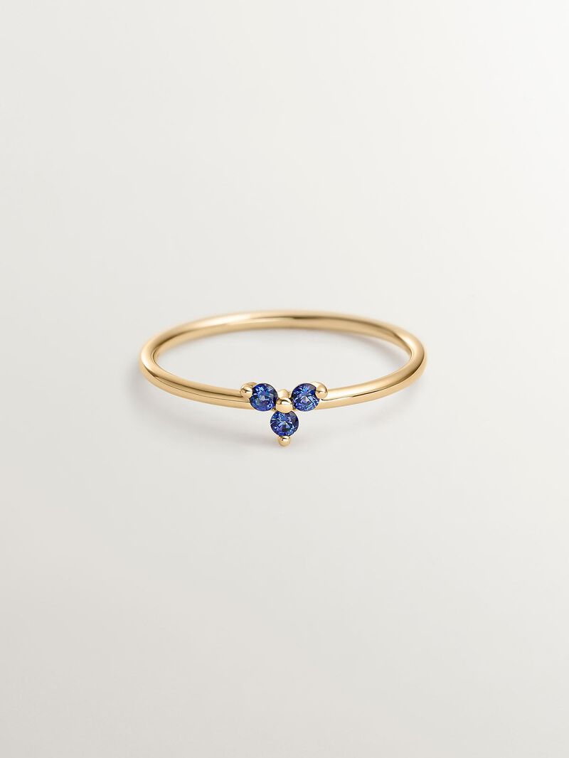 9K Yellow Gold Ring with Blue Sapphires image number 2