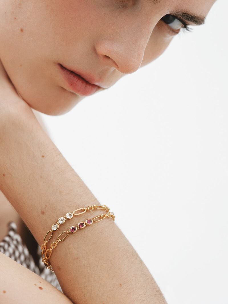 18K yellow gold plated 925 silver chain bracelet with red rhodolites image number 5