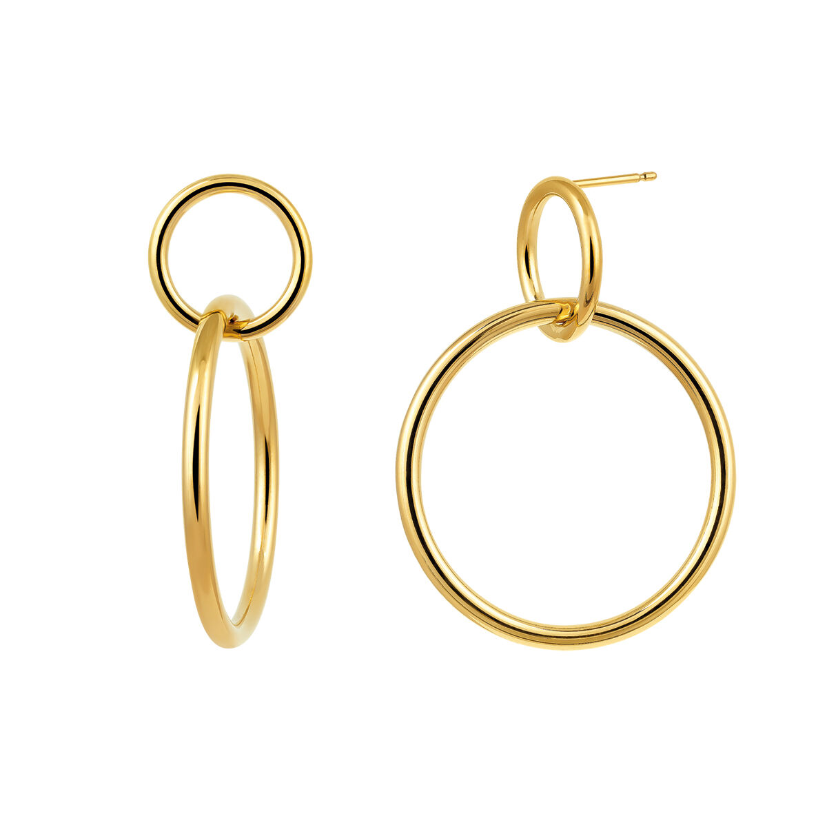Gold plated double hoop earrings , J03432-02, hi-res