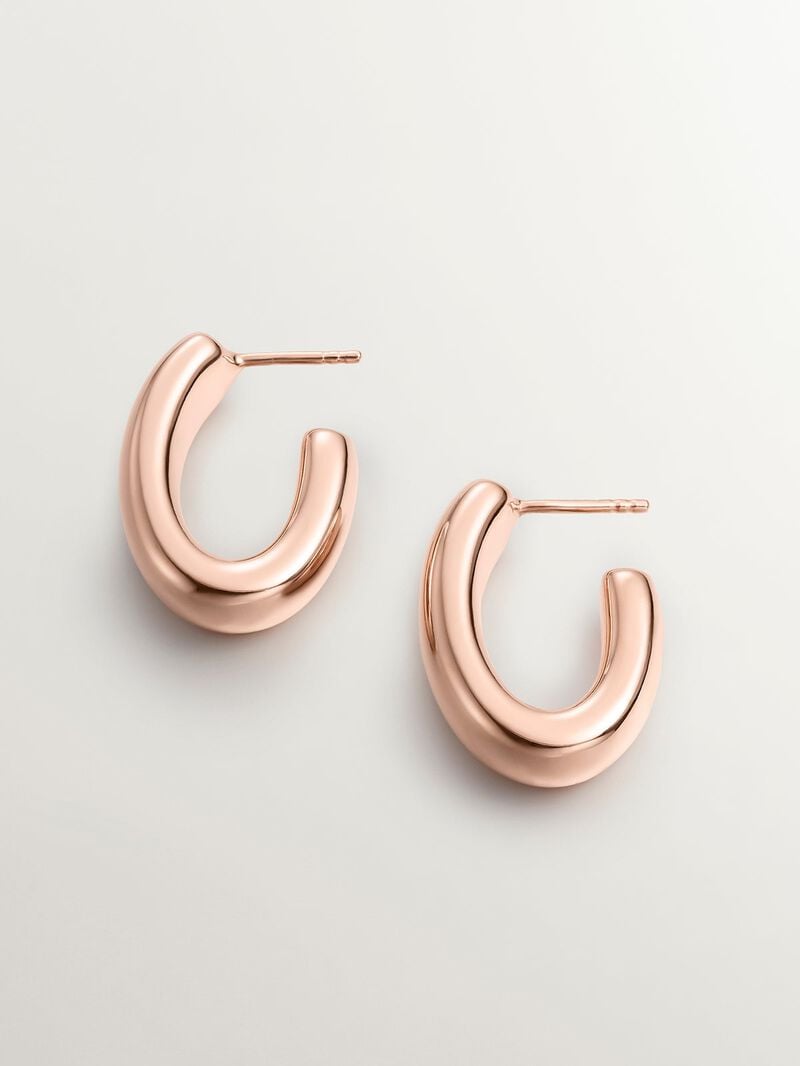 Small oval hoop earrings made of 925 silver plated in 18K rose gold. image number 2
