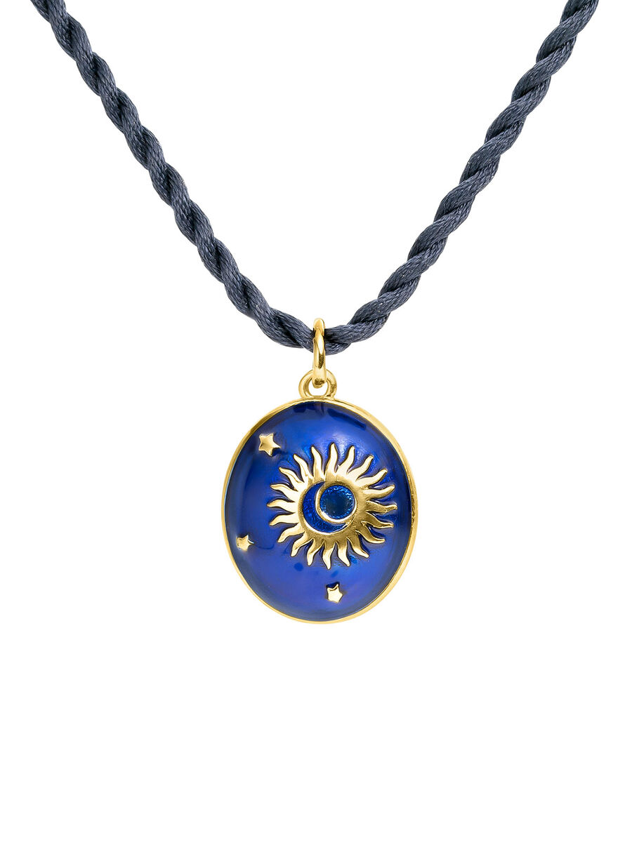Collar de plata bañada en oro con esmalte azul y motivo sol y estrellas, J05400-02-BLENA, hi-res