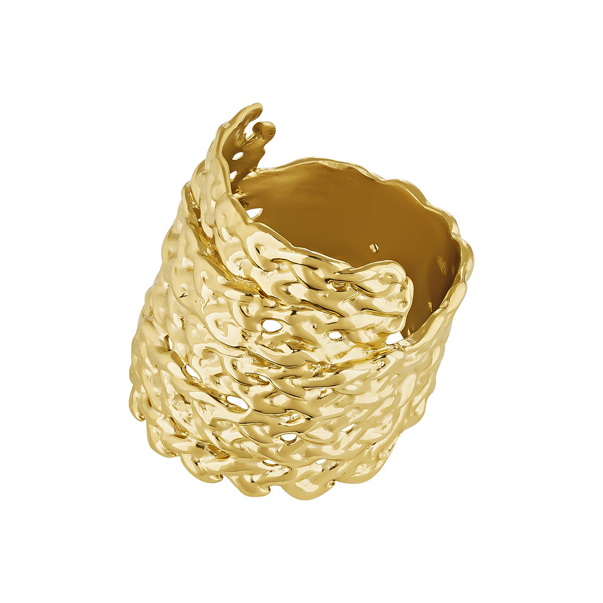 Wide 18kt yellow gold-plated silver wicker ring, J04412-02, hi-res