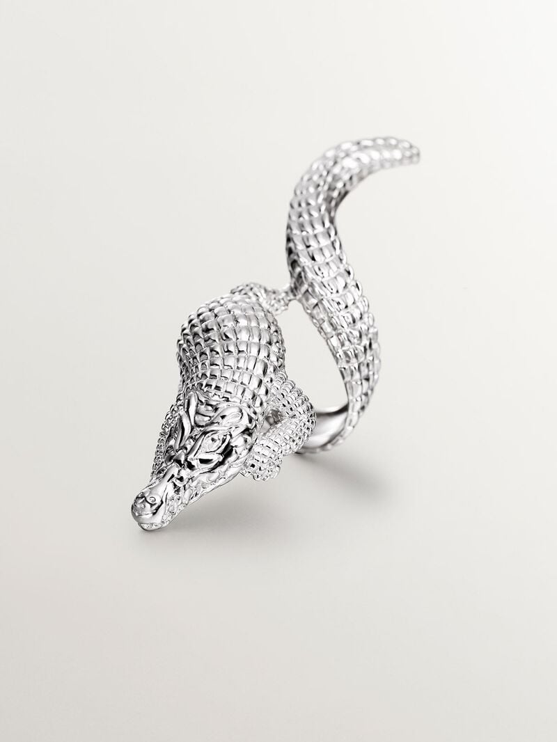 Large 925 silver ring shaped like crocodile image number 4