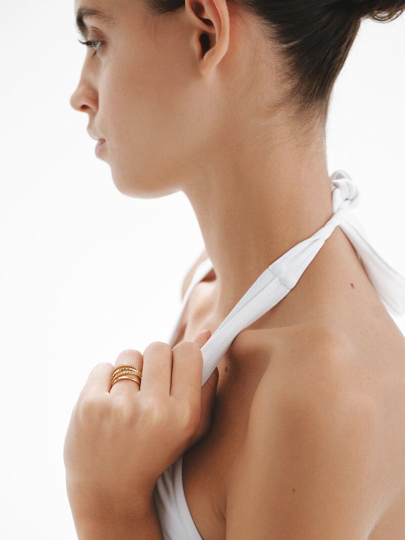 926 Silver multi-arm ring bathed in 18K yellow gold with relief and white topazes. image number 3