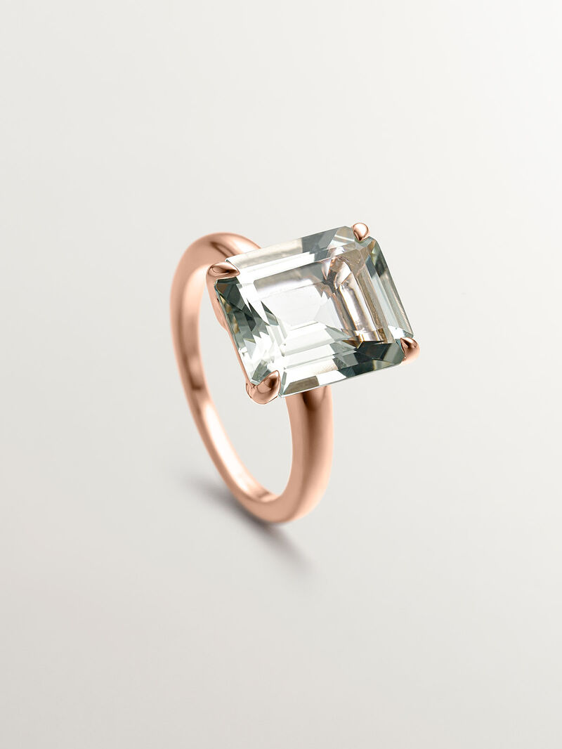 18K rose gold plated 925 silver ring with green quartz image number 4