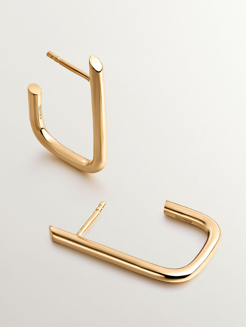Large rectangular hoop earrings made of 925 silver bathed in 18K yellow gold. image number 2