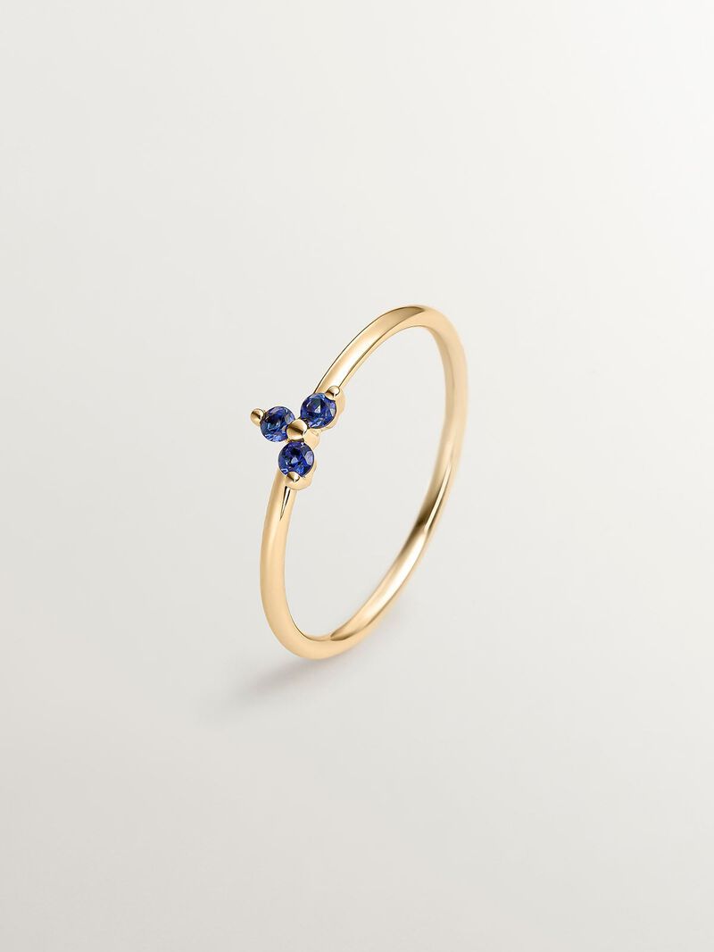 9K Yellow Gold Ring with Blue Sapphires image number 0
