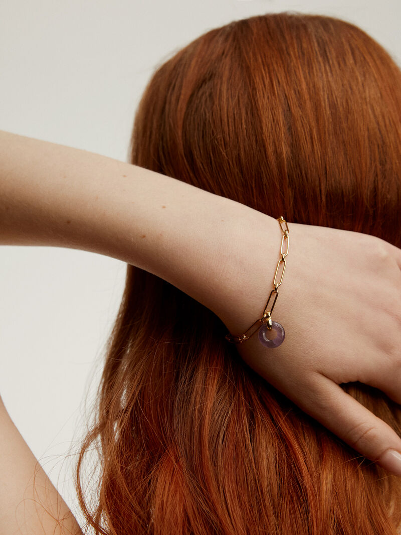 925 Silver link bracelet bathed in 18K yellow gold with purple amethyst image number 3