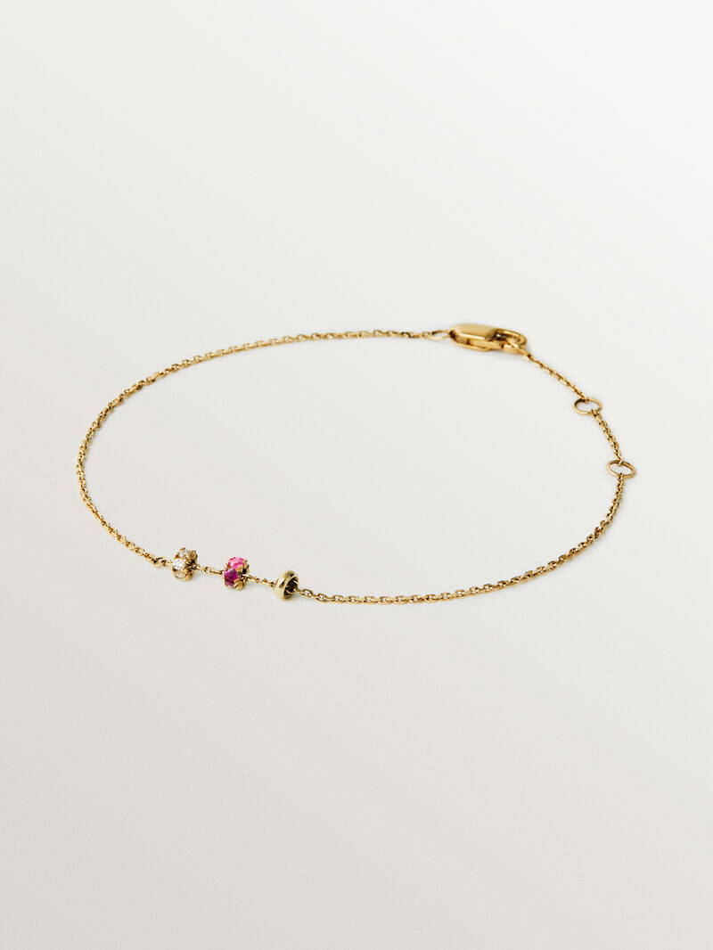 9K yellow gold bracelet with rubies and diamonds image number 0