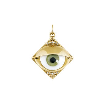 Gold-plated silver green eye charm with white topaz , J04398-02-GE-WT, hi-res
