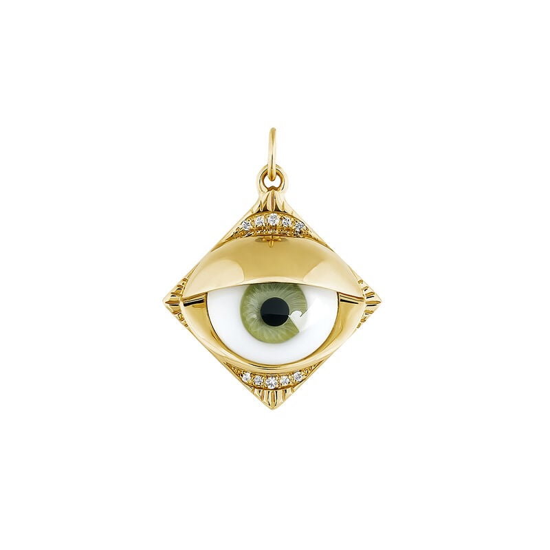 Gold-plated silver green eye charm with white topaz , J04398-02-GE-WT, hi-res