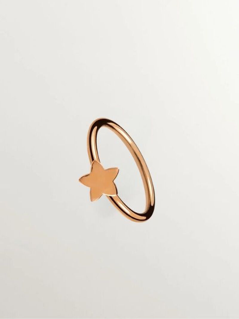 Silver ring bathed in pink gold on star motive image number 0