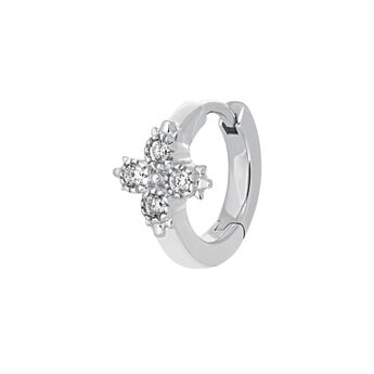 Single small hoop earring in 9k white gold with a diamond cross, J03386-01-H, mainproduct