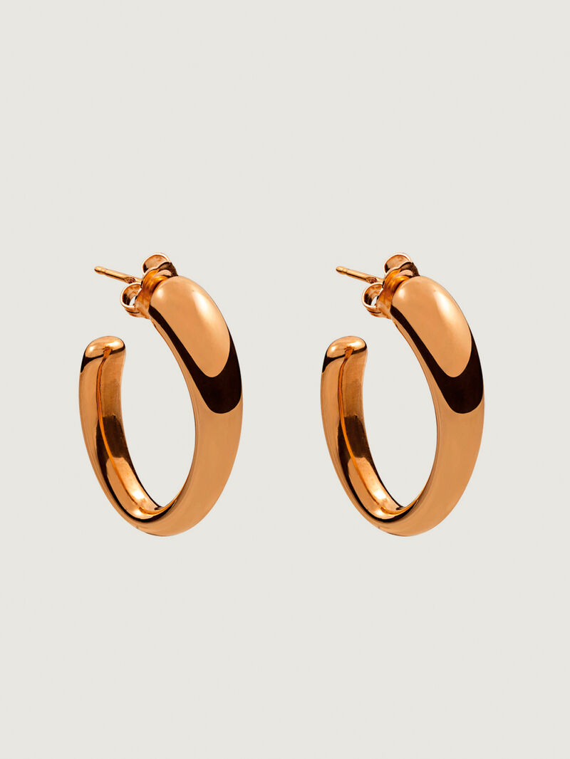 Large and thick 925 silver hoop earrings bathed in 18K rose gold with an oval shape. image number 0