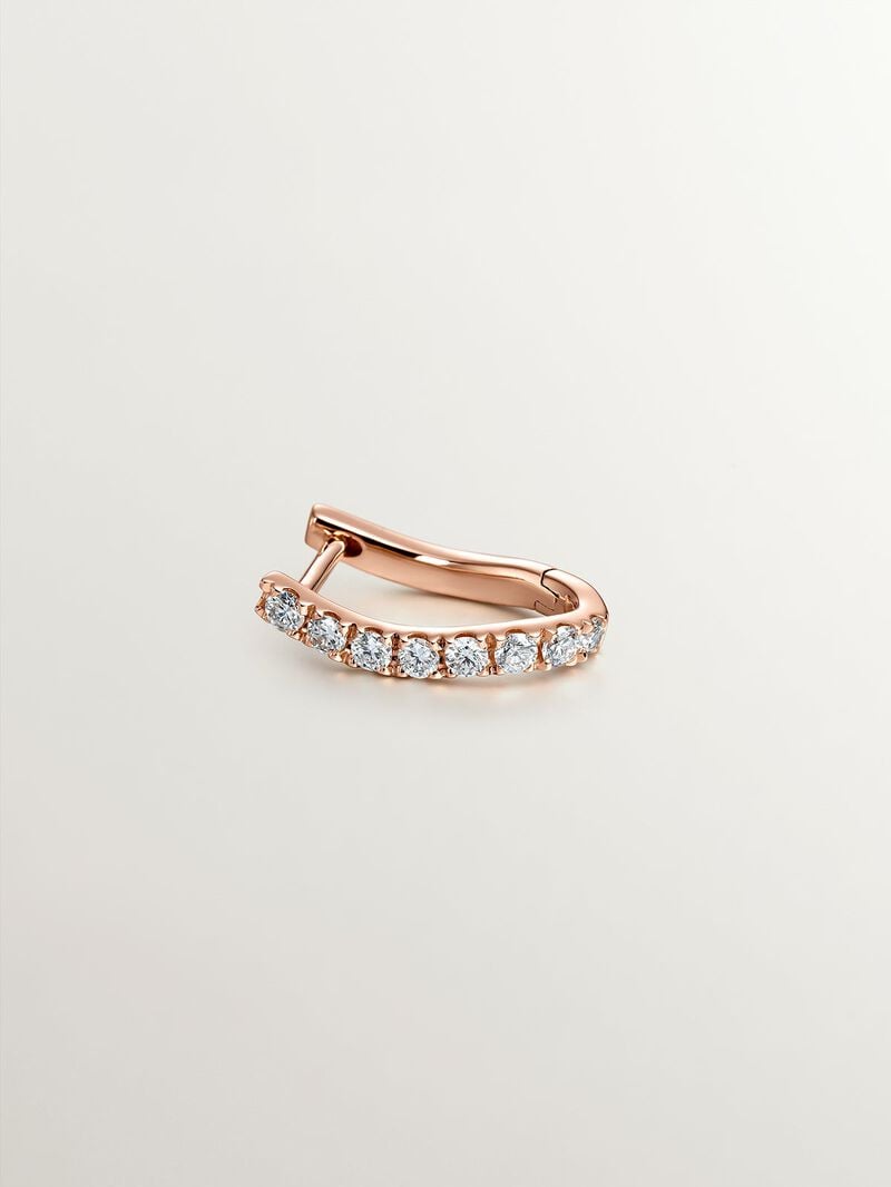 Single earring golden rose hoop made of 18K with diamonds and a wavy shape. image number 2