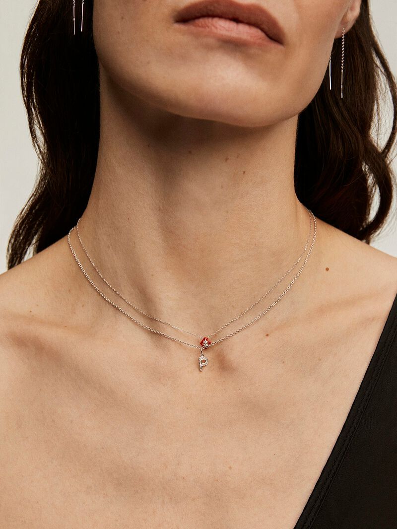 925 Silver Charm with White Topaz initial P image number 4