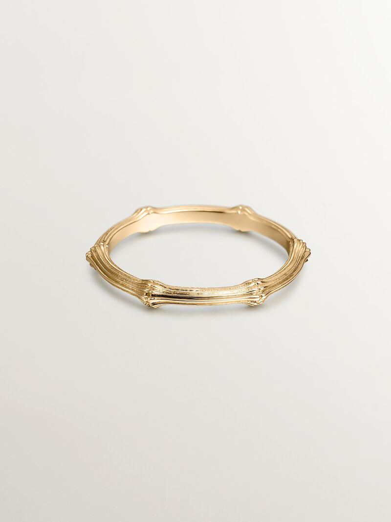 9K Yellow Gold Ring with Bamboo Texture image number 2