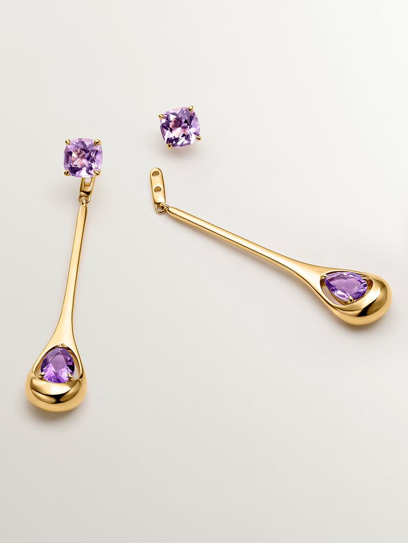 Long 925 silver earrings with pink and purple amethysts image number 4