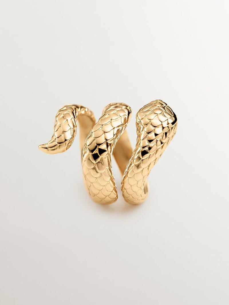 Wide 925 silver ring bathed in 18K yellow gold in the shape of a snake. image number 2