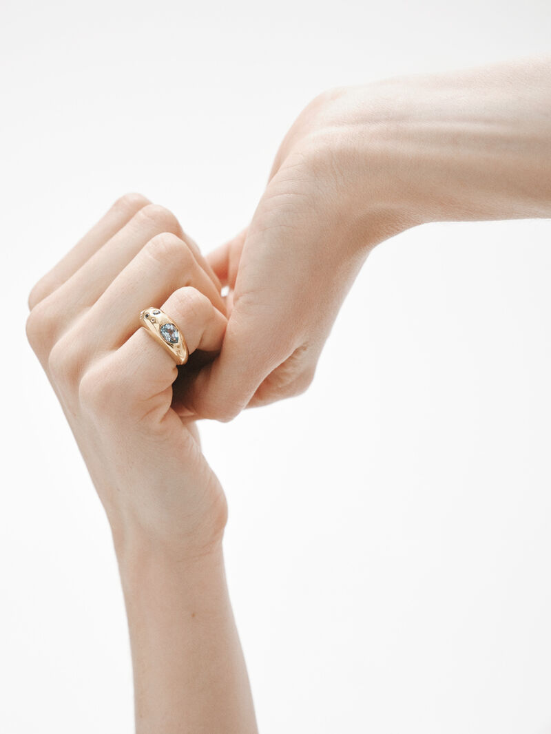 18K yellow gold plated 925 silver ring with sky blue and London blue topazes image number 1