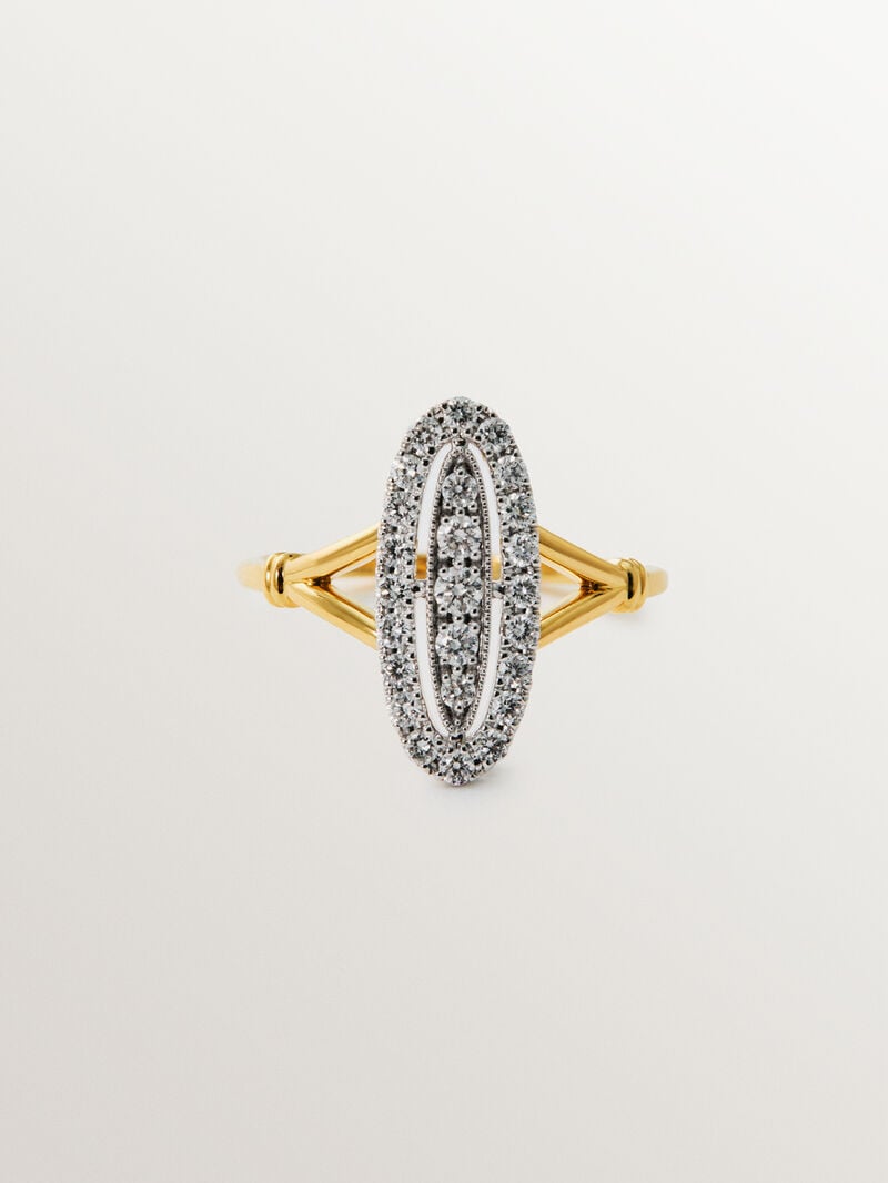Anillo de oro blanco y amarillo de 18K con pavé de diamantes en talla brillante image number 2