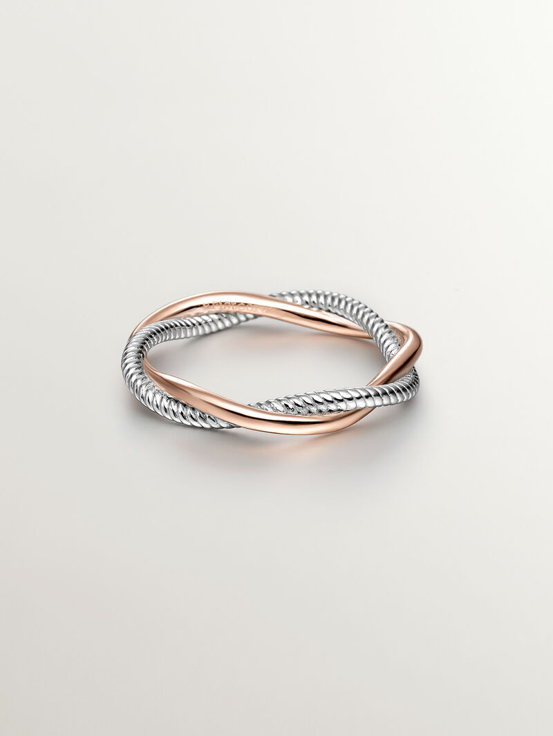 Double twisted ring made of 925 silver bathed in 18K rose gold. image number 2