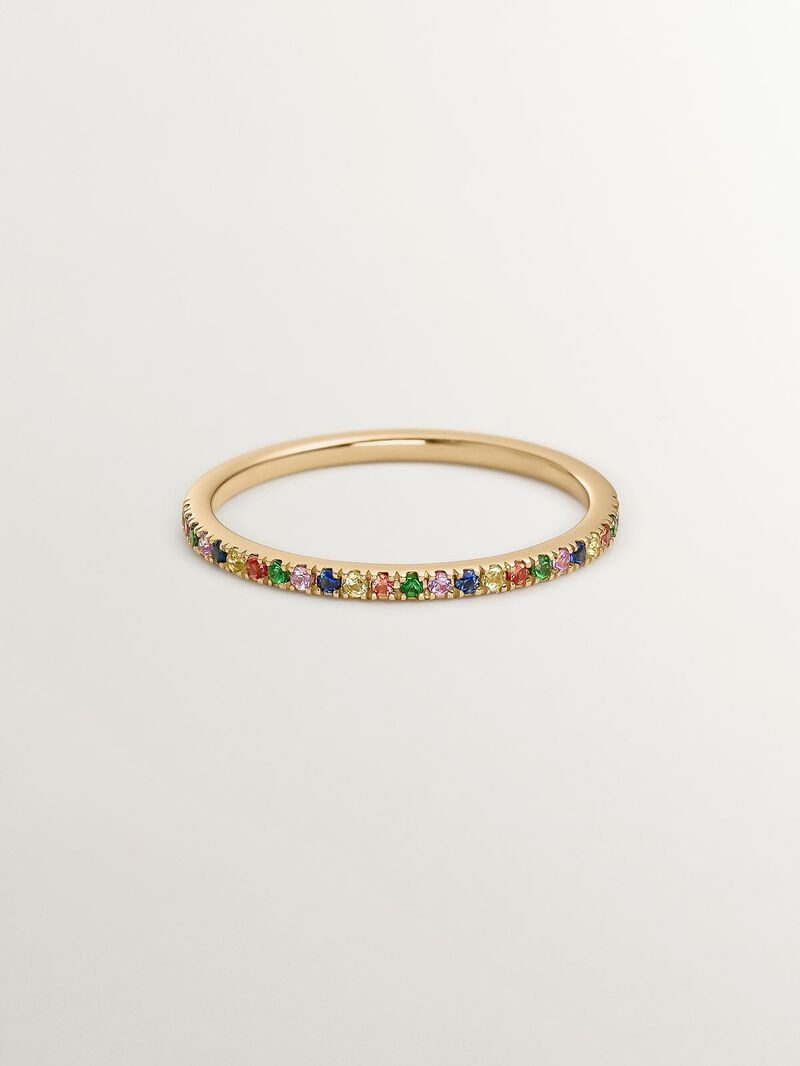 9K Yellow Gold Ring with Tsavorites and Multicolor Sapphires image number 2