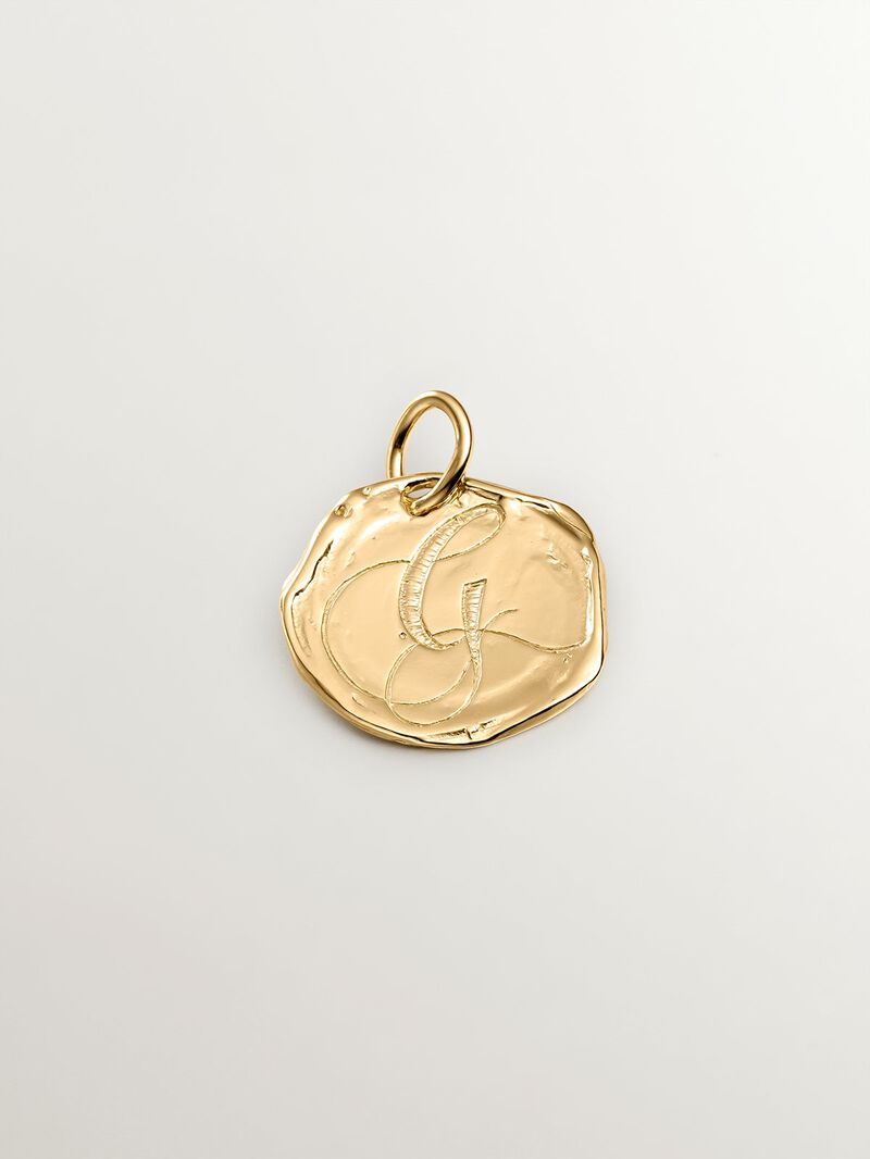 Handcrafted 925 silver charm dipped in 18K yellow gold with the initial G. image number 0