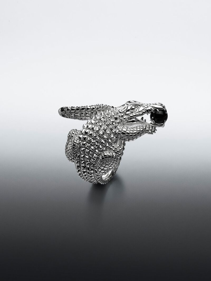 925 silver ring shaped like crocodile and black ónix image number 7